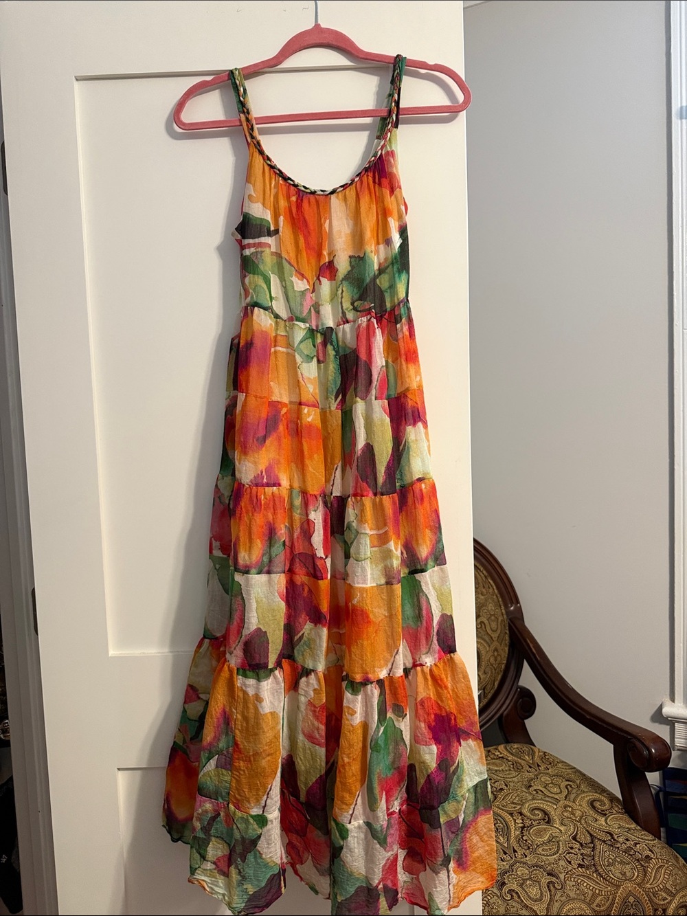 Colorful Floral Tiered Maxi Dress - Bright Multicolor